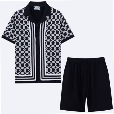 Traje Tejido Jacquard Geométrico con Cuello Cubano para Hombre - Image 3