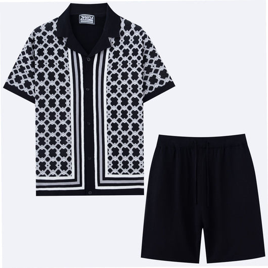 Traje Tejido Jacquard Geométrico con Cuello Cubano para Hombre - Image 3