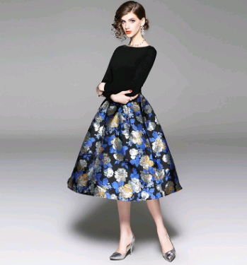 Vestido Ejecutivo Jacquard Cuello Redondo Manga Larga para Mujer - Image 3