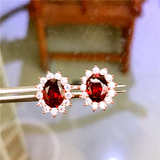 Aretes de Granate Natural Rojo Rubí - Elegancia Auténtica