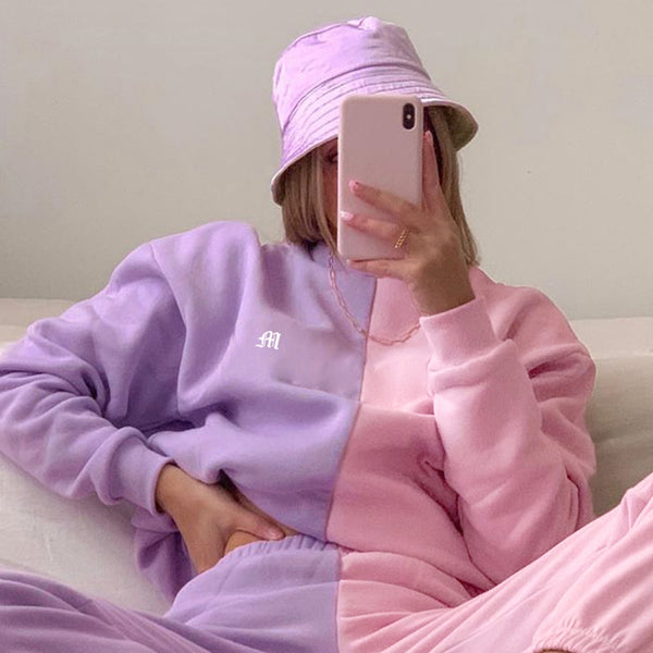 Conjunto de Sudadera y Pantalón con Bordado de Letras y Costuras Contrastantes