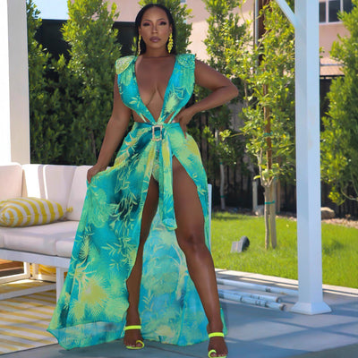 Traje de Baño Dos Piezas con Cardigan Estampado sin Mangas - Image 3
