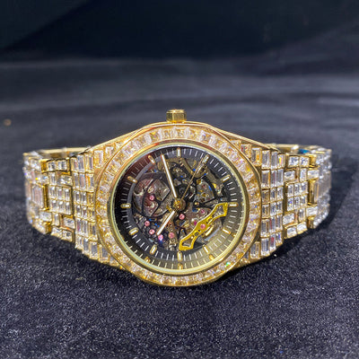Reloj Mecánico Hip Hop Cuadrado Diamante Luminoso Hueco