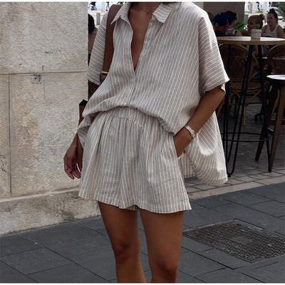 Conjunto de Camisa y Shorts a Rayas Holgado y Casual - Image 10