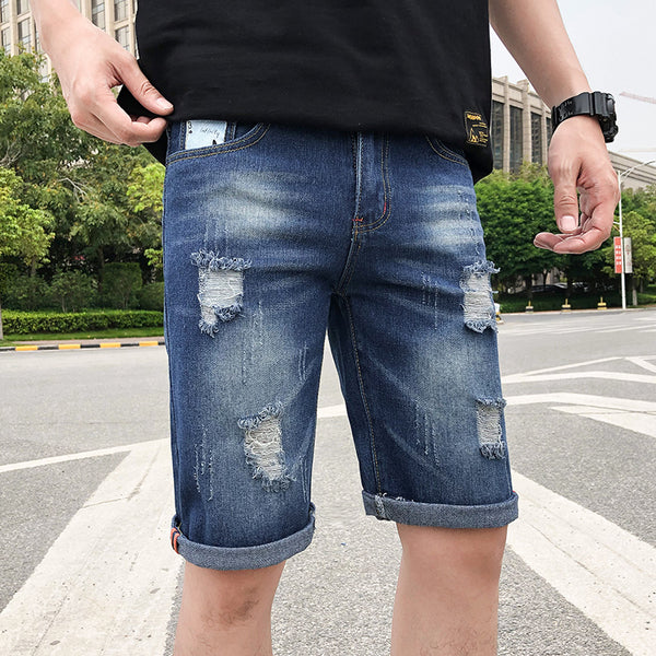 Shorts de Mezclilla para Hombre Estilo Coreano con Detalles Rotos - Image 4