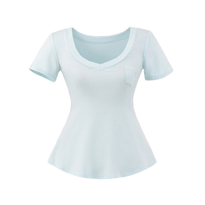Blusa de Verano Ajustada al Talle con Escote en V y Manga Corta - Image 12