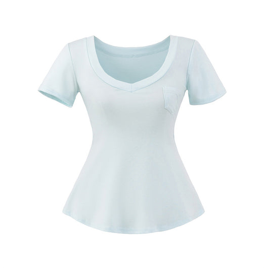 Blusa de Verano Ajustada al Talle con Escote en V y Manga Corta - Image 12
