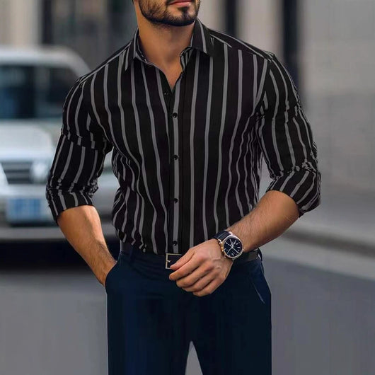 Camisa Casual de Manga Larga con Estampado a Rayas y Elasticidad Cuádruple para Hombre - Image 2