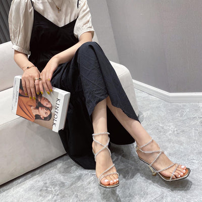 Sandalias Stiletto Grandes Tallas con Tiras de Cristales Brillantes - Image 9