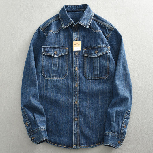 Camisa de Trabajo Denim Grueso Oversized Manga Larga para Hombre - Image 7