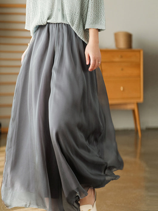 Pantalones Anchos de Cintura Alta en Malla y Gasa - Comodidad Elegante