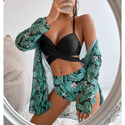 Traje de Baño Tres Piezas Estampado con Protección Solar - Image 10