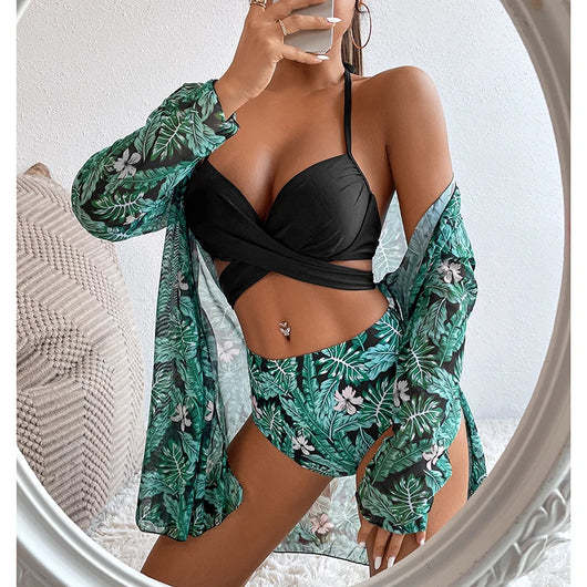 Traje de Baño Tres Piezas Estampado con Protección Solar - Image 10