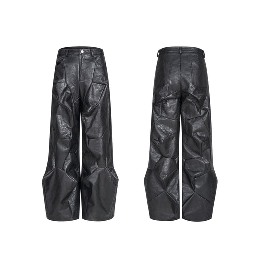 Pantalones de Cuero PU con Costuras Deconstruidas para Hombre - Otoño - Image 5