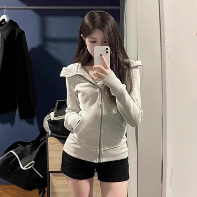 Cardigan Sudadera Ajustado con Capucha y Cierre Moldeador de Cintura