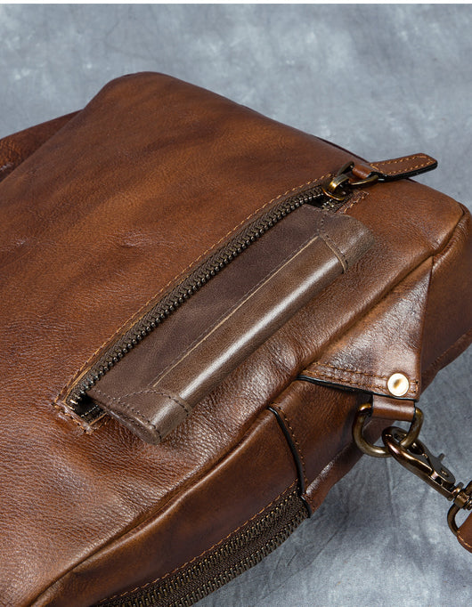 Bolso Mensajero de Cuero Genuino para Hombre - Estilo Retro con Gran Capacidad - Image 10