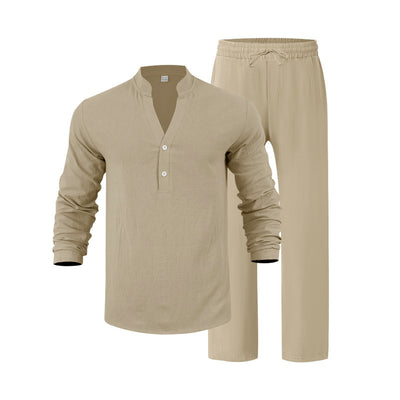Conjunto de Pantalón y Camiseta Henley Suelta Transpirable para Hombre - Ropa de Playa Casual - Image 24