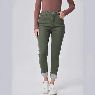 Pantalón Skinny Denim Tiro Alto Lavado Verde Oscuro