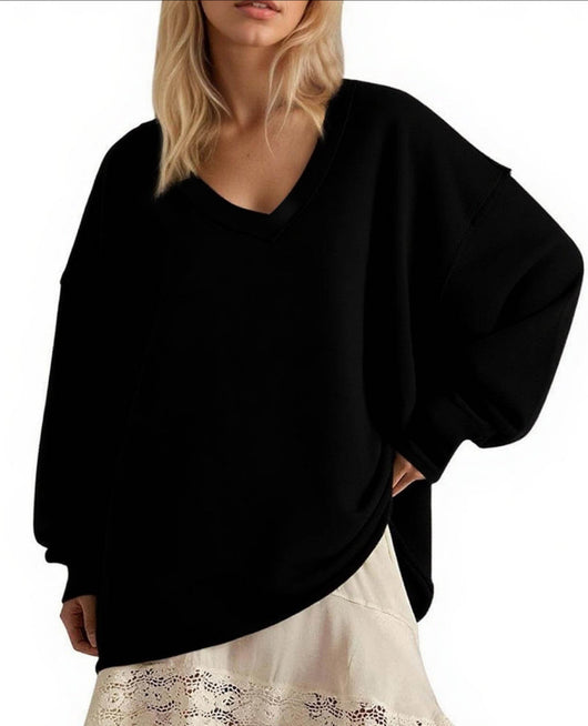 Blusa Suelta de Cuello V y Manga Larga en Colores Lisos para Mujer - Image 10