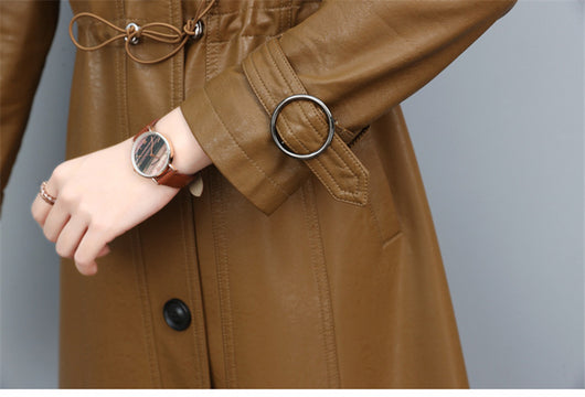 Abrigo Trench de Cuero para Mujer - Largo, Suelto y Elegante - Image 8