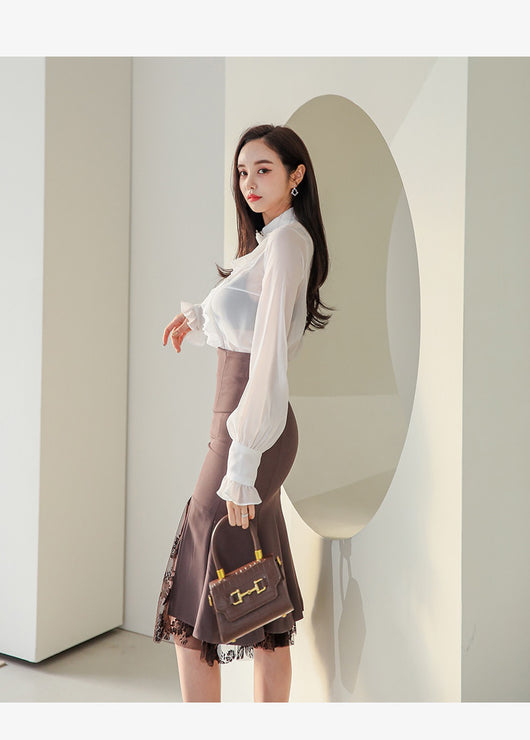 Conjunto Elegante de Blusa y Falda en Gasa - Estilo Temperamento - Image 7
