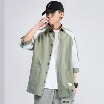 Camisa Casual Hombre Estilo Coreano Bloques de Color - Image 6