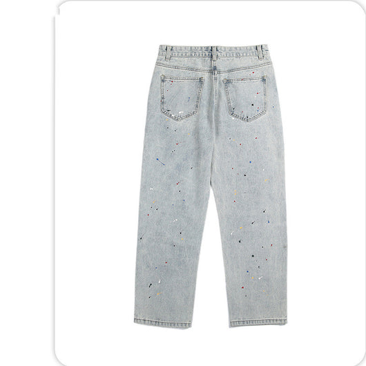 Jeans Holgados Rectos Hip-hop con Efecto Tinta Salpicada Estilo Japonés - Image 10