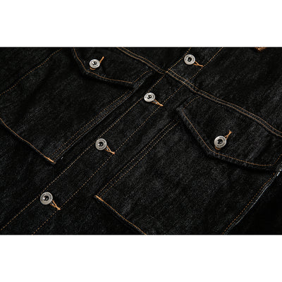 Chaqueta Denim Negra Retro Suelta para Hombre - Estilo Workwear Casual - Image 5