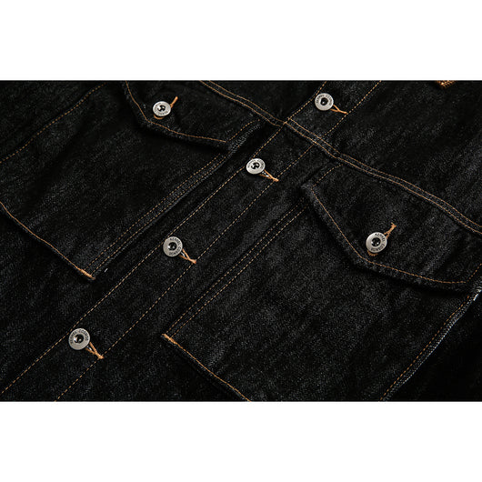 Chaqueta Denim Negra Retro Suelta para Hombre - Estilo Workwear Casual - Image 5