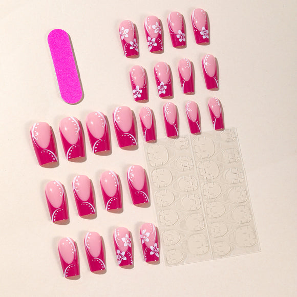 Uñas Postizas Rosa Rojo Acabado Profesional Forma Rectangular Mediana