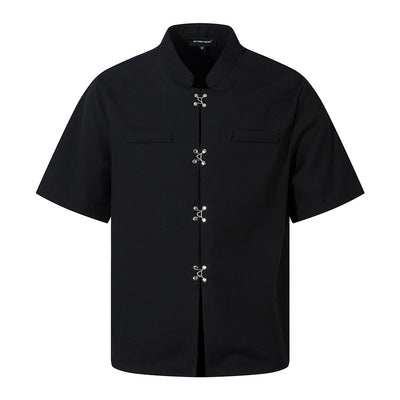 Camisa Casual de Cuello Mao Manga Corta para Hombre - Image 5
