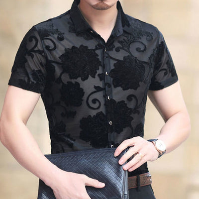 Camisa Hueca para Hombre con Bordado Flocking - Image 4