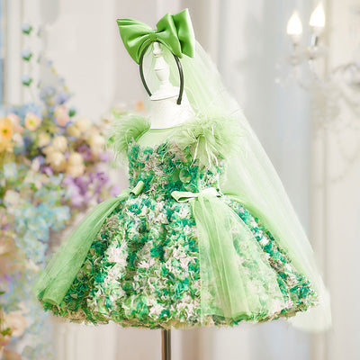 Vestido de Princesa Hada Verde con Mangas Abullonadas para Niñas - Image 8