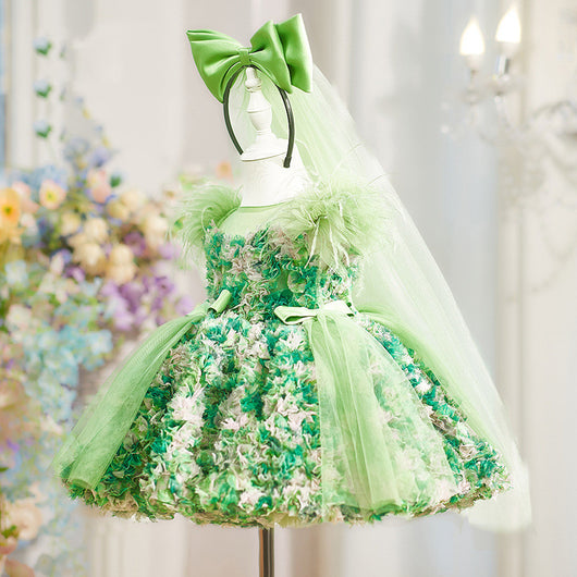 Vestido de Princesa Hada Verde con Mangas Abullonadas para Niñas - Image 8