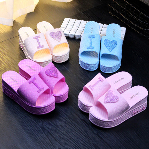 Pantuflas Cómodas para Mujer con Diseño de Corazón Durazno y Suela Gruesa Acolchada