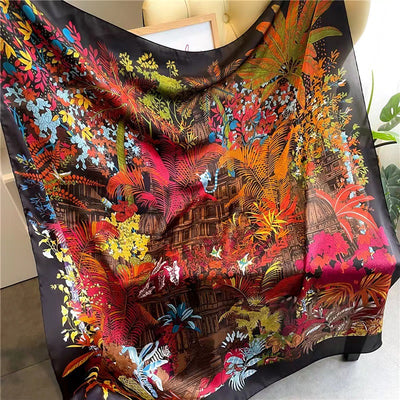 Pañuelo Cuadrado de Satén Estampado Cashew para Mujer - Image 9