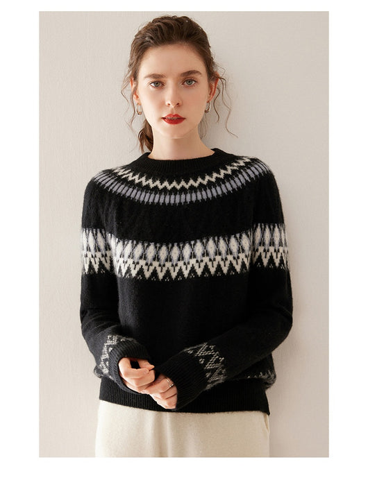 Suéter de Cachemira Jacquard con Contraste Azul y Blanco - Image 19