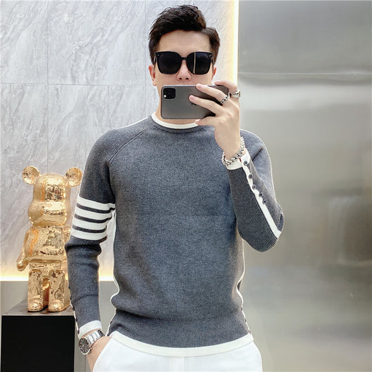 Suéter de Cuello Redondo a Rayas - Pullover Versátil para Hombre Joven - Image 3