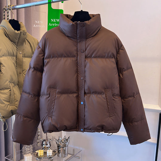 Chaqueta Acolchada de Cuero PU con Cuello Alto para Mujer