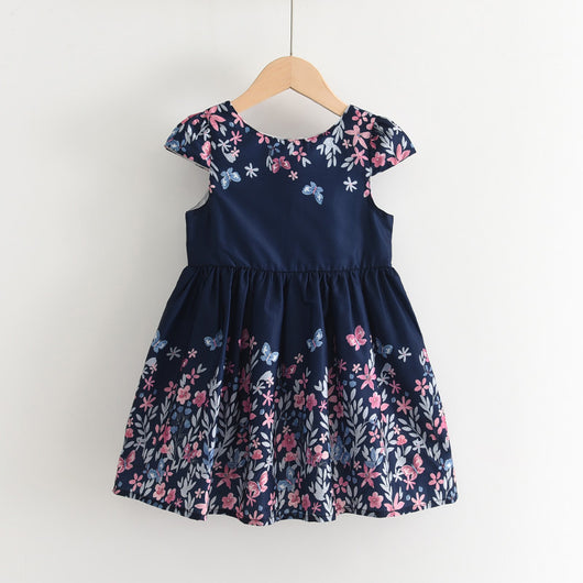 Vestido Princesa Étnico Flores Mariposas Manga Corta Verano
