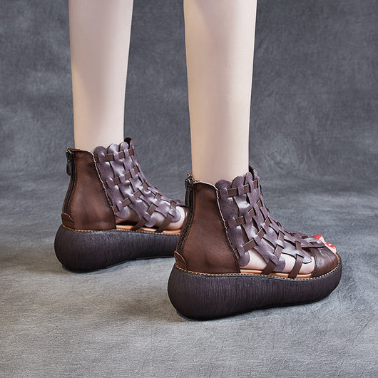 Sandalias Plataforma de Cuero con Tacón Cuña para Mujer - Image 7