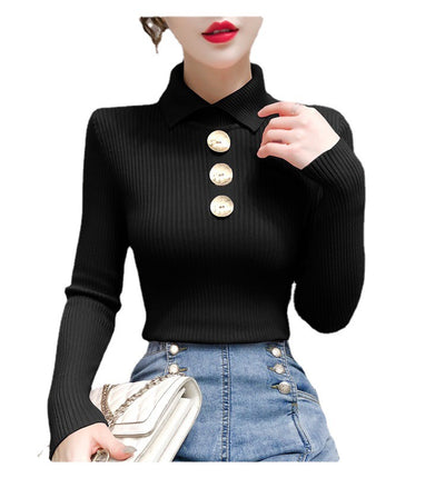 Suéter Tipo Camisa con Cuello Alto y Botones para Mujer - Image 7