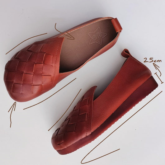 Zapatos Tejidos de Cuero Retro para Mujer - Casual y Versátil - Image 8