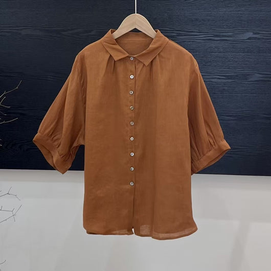 Blusa de Lino Transpirable para Mujer - Diseño Versátil Color Sólido - Image 3