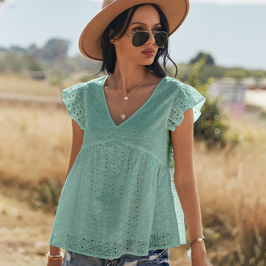 Blusa de Algodón con Mangas Volantes Bordadas - Image 6