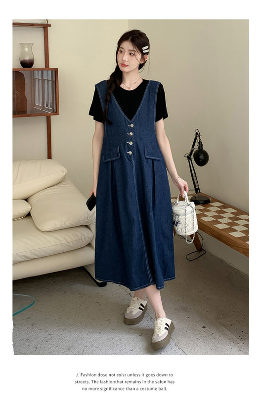 Conjunto de Dos Piezas: Falda Denim con Chaleco y Camiseta Base Talla Grande - Image 15