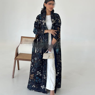 Cardigan Djellaba Étnico con Pliegues y Estampado - Capa Clásica de Moda - Image 46