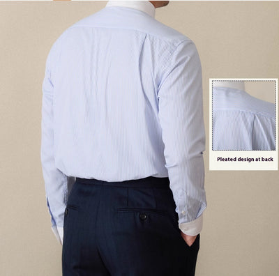 Camisa de Negocio Italiana a Rayas, Cuello Italiano, Manga Larga sin Planchado - Image 11