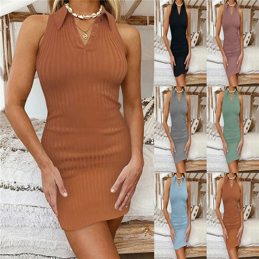 Vestido sin Mangas de Color Sólido para Mujer - Moda Primavera y Verano