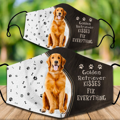 Cotton face mask with a Cavapoo dog graphic and "CAVOODLES KISSES FIX EVERYTHING" text. Features paw prints and bones. - Image 3